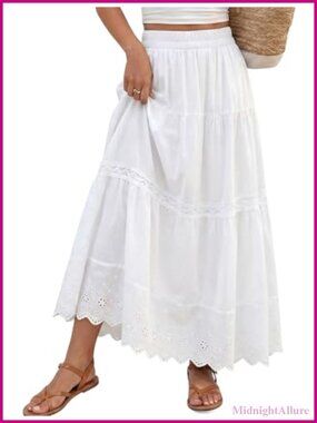 Tiered Flowy Maxi Skirt - High Waisted A-Line Long Boho Skirt